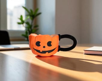 Handgemaakte pompoenoranje keramische mok – op de herfst geïnspireerde beker, 200 ml