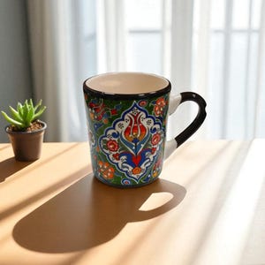 Handgefertigte türkische Fliesenbecher - 325 ml Keramikkaffeetasse - Cini Patterned Pottery