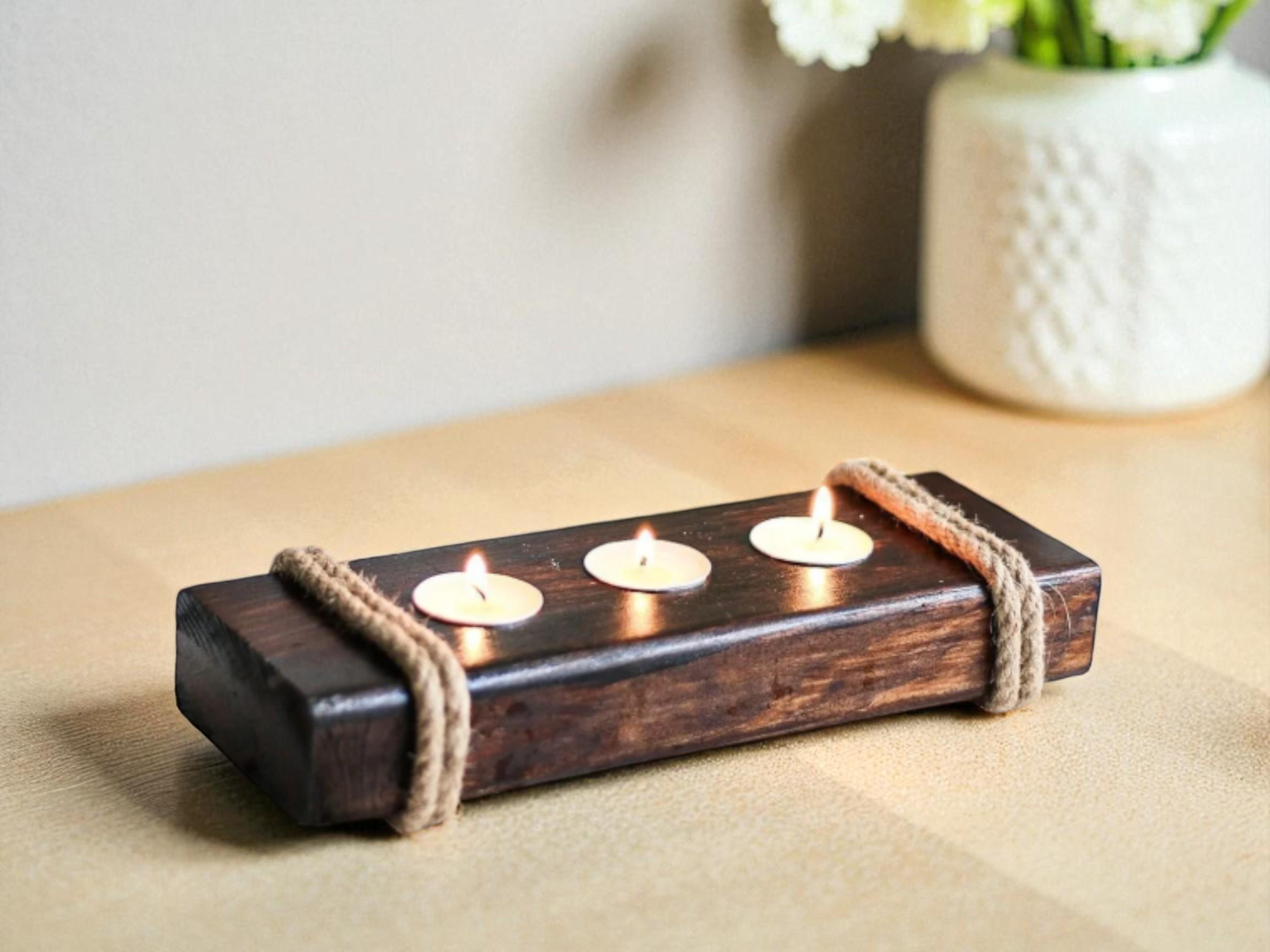 Candle Rope Wooden Rope Decorative Candle Holder – (includes Candles) 8x24 Cm - Etsy