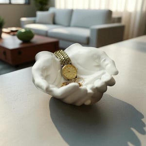 Hand Shaped Concrete Bowl – 15 cm Catchall Tray – Handmade Palm Decor
