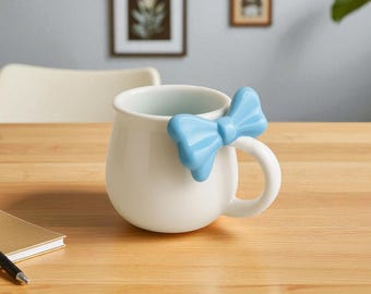Handmade Ceramic Mug with Bow Design – Elegant Tea & Coffee Cup, 300 ml