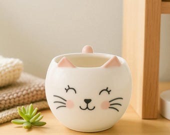 Taza de café de cerámica de 200 ml con diseño de gato en relieve hecha a mano