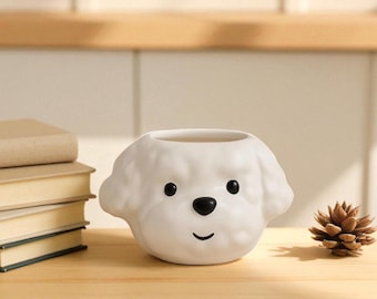 Tazza in ceramica unica da 150 ml con stampa a rilievo a forma di cane, realizzata a mano