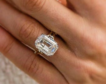 Old Mine Emerald Cut Moissanite Two-Tone Ring: Vintage Inspired Georgian Loop