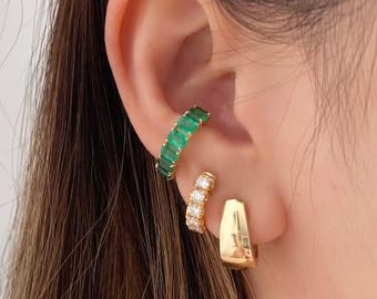 Emerald Ear Cuff , 14k yellow gold, Gift For Her