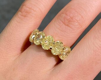 Oval Cut Fancy Light Yellow Moissanite Half Eternity Band: 14K Yellow Gold Wedding Ring