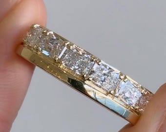 Radiant Cut Moissanite Stacking Ring: 14K Yellow Gold Band, Anniversary Gift For Her