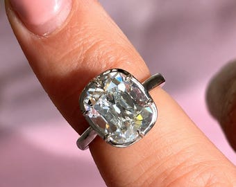 Antique Cushion Cut Moissanite Ring, 14k White Gold Solitaire Promise Ring