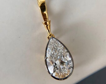Pear Cut Vintage White Moissanite Pendant, 14k Two-Tone Gold, Anniversary Gift