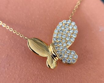 Gold Butterfly Charm Necklace, Sparkly Pavé Pendant, Everyday Minimal Jewelry, Bridesmaid Gift