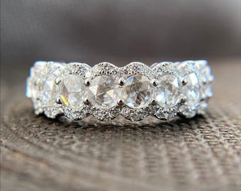 Round Rose Cut Diamond Half Eternity Band • 18K White Gold