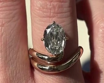 Crisscut Oval Solitaire White Moissanite Ring, 14K Yellow Gold, Anniversary Gift for her