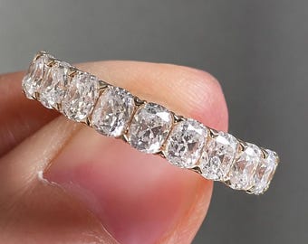Antique Cut Half Eternity Band • 14K Yellow Gold • Moissanite Stacking Ring