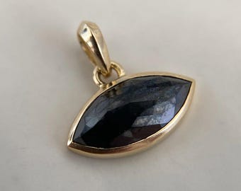 Marquise Cut Black Diamond East-West Pendant, 14k Yellow Gold