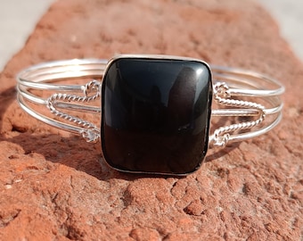 Brazalete de obsidiana arcoíris en plata de ley 925 hecho a mano.
