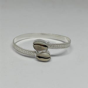 Double Cowrie Shell Bypass Bracelet, Braided Cuff, Boho Beach Jewelry, Ocean Inspired Bangle