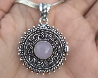 Handmade Rose Quartz Pillbox Pendant: Sterling Silver Boho Jewelry