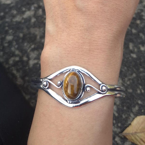Natuurlijke tijgeroog edelsteen armband: 925 zilveren sterling manchet handgemaakte sieraden