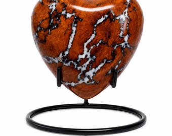 Heart keepsake urn with stand, wood cremation urn, small ashes memorial