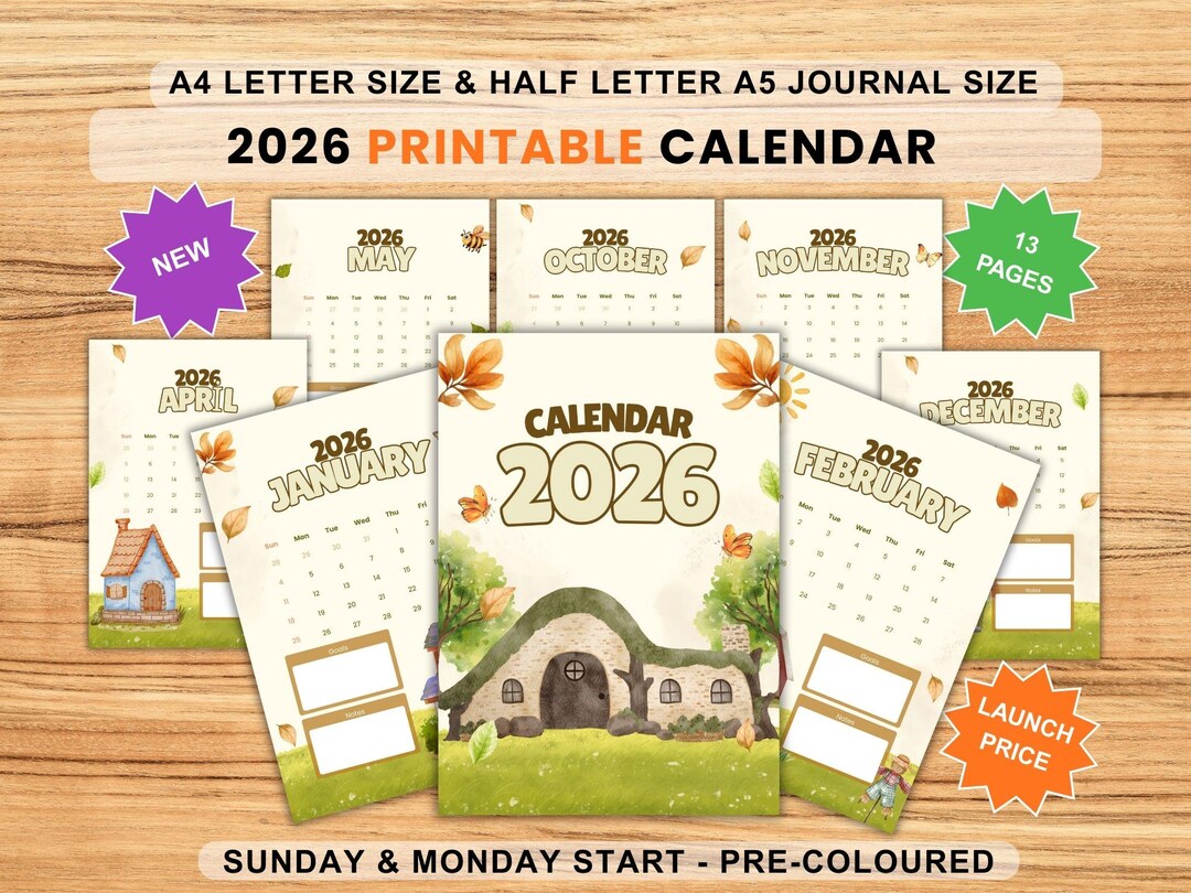 2026 Cottagecore Calendar Printable, Aesthetic Monthly Planner PDF ...