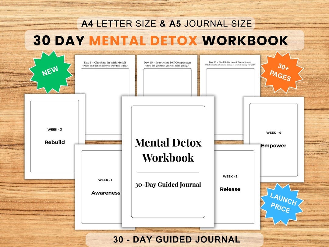 30 Day Mental Detox Workbook, Anxiety Relief Journal, Mind Reset ...