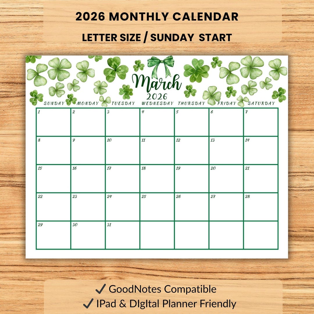 March Printable 2026 Monthly Calendar Watercolor Floral Monthly 2026 ...