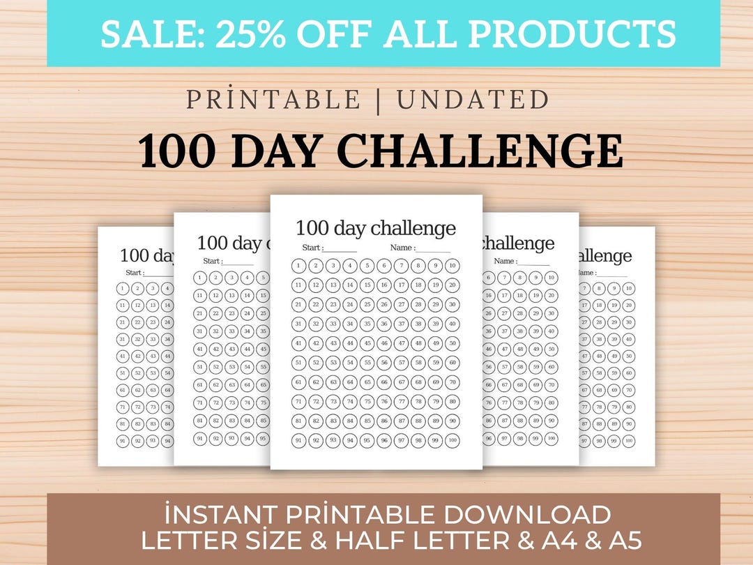 100 Day Challenge Planner: Printable Goal Tracker (a4/a5/letter PDF ...