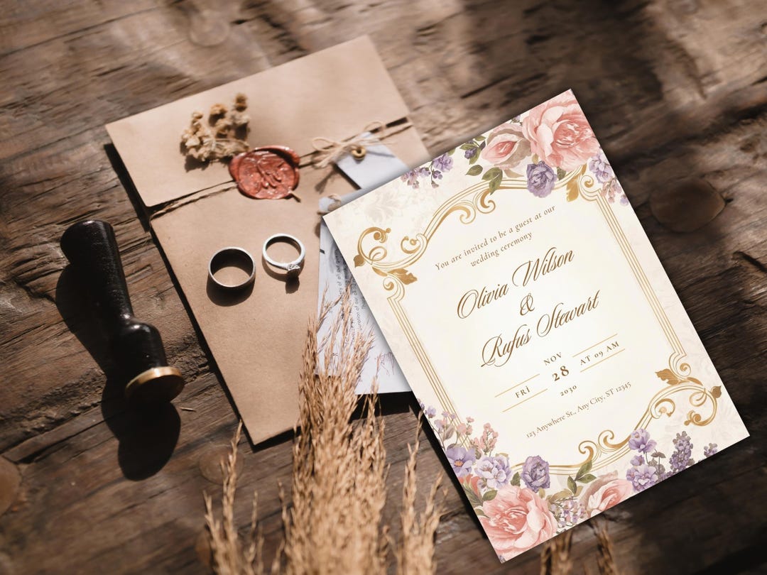 Blank Rococo Card Rococo Wedding Invitation Template: Editable Baroque Style Card (5x7 ...