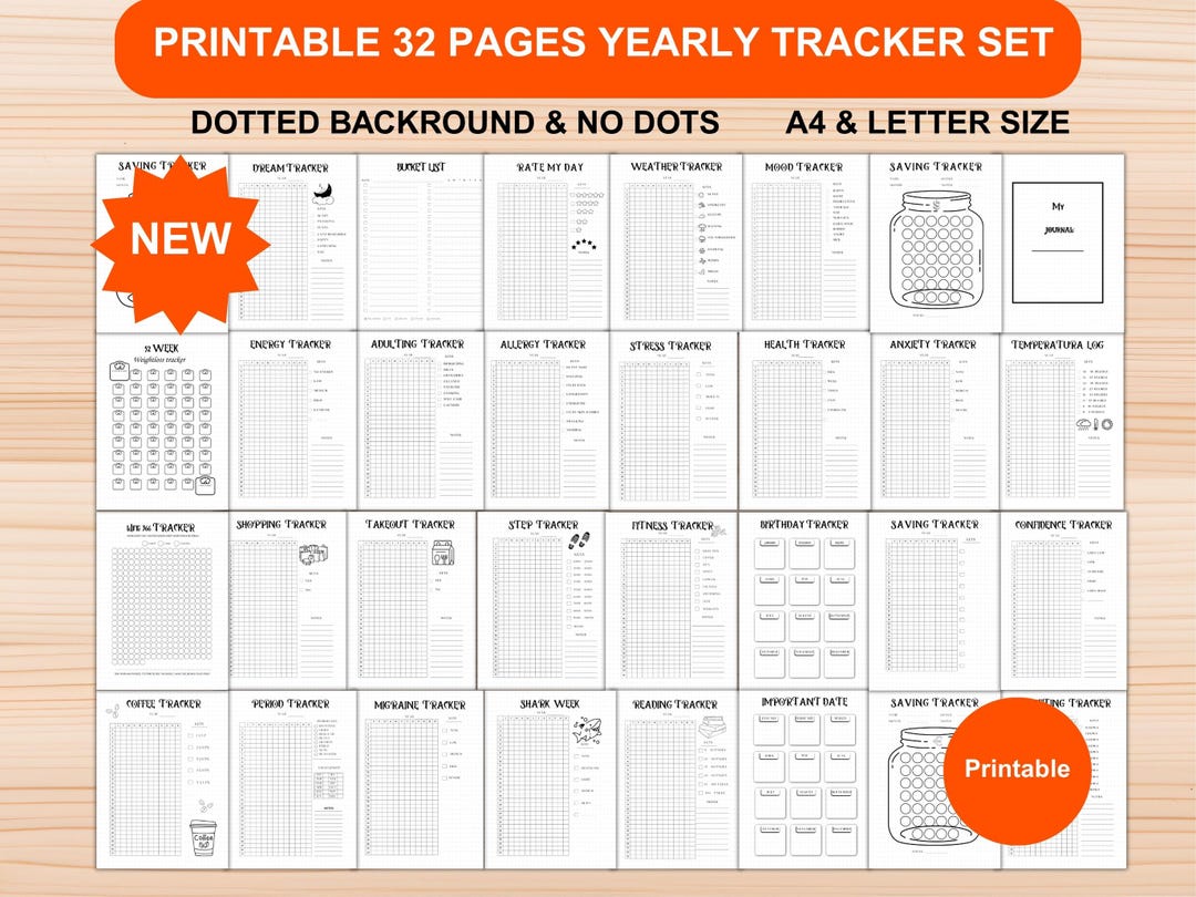Yearly Trackers Bundle - PRINTABLE Journal Pages - Digital Planner ...