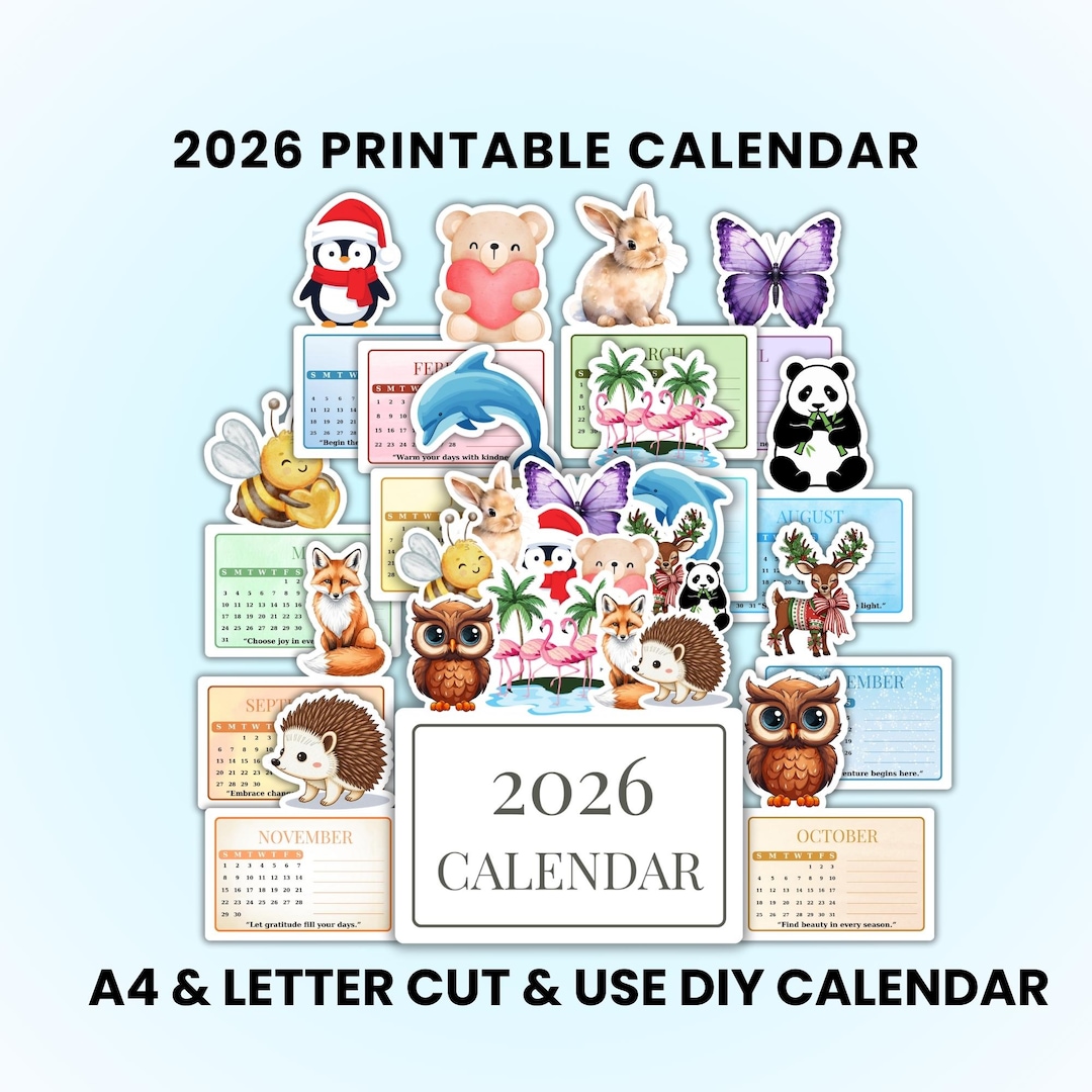 2026 Printable Calendar - Cute Printable 2026 Planner for Kids, Home ...