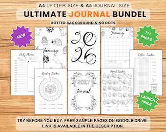 Ultimate Journal Bundle - 771 Pages | Printable Planner A4 A5 | 2026–2027 Bullet Journal | Trackers, Calendars, Mood, Habit, Planner Pages
