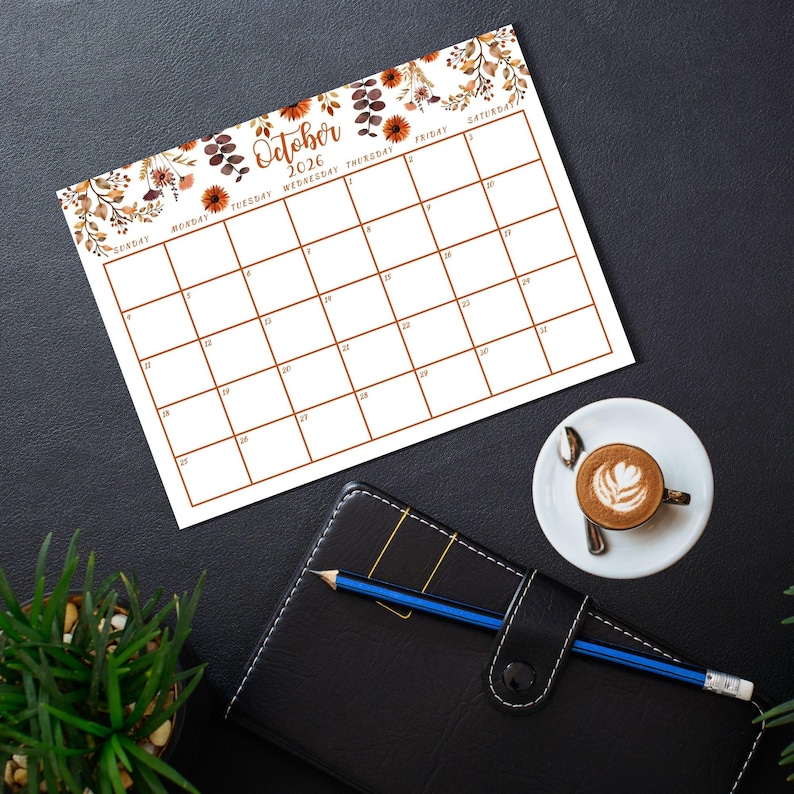October Printable 2026 Calendar Watercolor Floral Monthly 2026 Planner ...