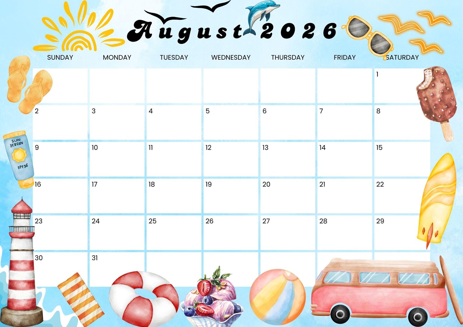 2026 August Monthly Calendar | Printable Digital Planner | A4 Letter ...