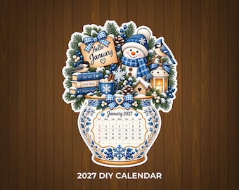 2027 DIY Craft Calendar Printable, Cricut PNG Calendar, Paper Craft Project, Scrapbook Calendar, Seasonal Desk Decor, A4 Us Letter Pdf PNG