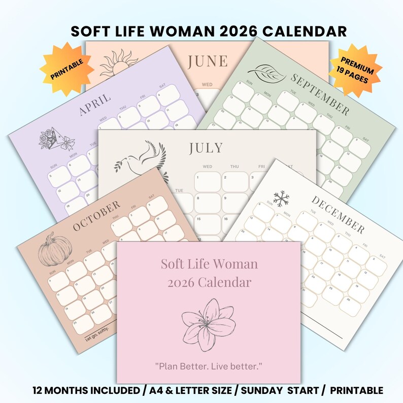 2026 Monthly Calendar - Soft Life Woman 2026 Calendar | Aesthetic ...