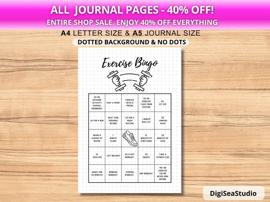 Exercise Bingo Game - PRINTABLE Journal Page - Workout Tracker ...