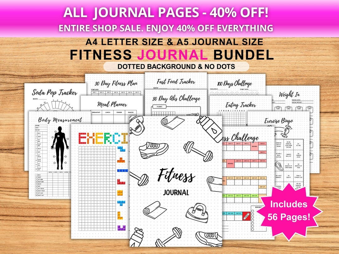 FITNESS JOURNAL BUNDLE - Printable Trackers Journal Pages - Digital Planner Pages - A5 & A4 Size ...