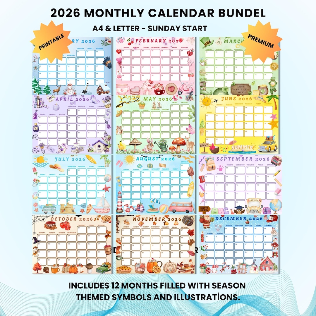 2026 Calendar Printable PDF | Monthly Planner for Teacher, Kids ...