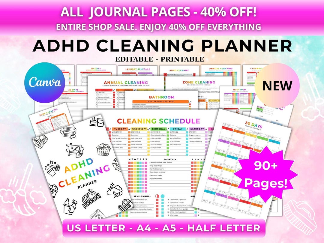 ADHD Cleaning Planner Bundle, ADHD Cleaning Checklist, ADHD Chore Chart ...
