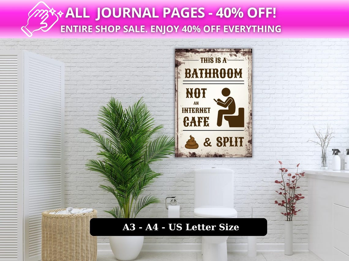 Funny Bathroom Sign Printable, Rustic Toilet Wall Art, Bathroom Humor ...