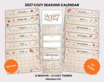 Utskrivbar planerare och kalender 2027 | Månads- och veckoplanerare i PDF-format | Vanespårare | Mysig planerare | A4 US Letter | Söndag/måndag start