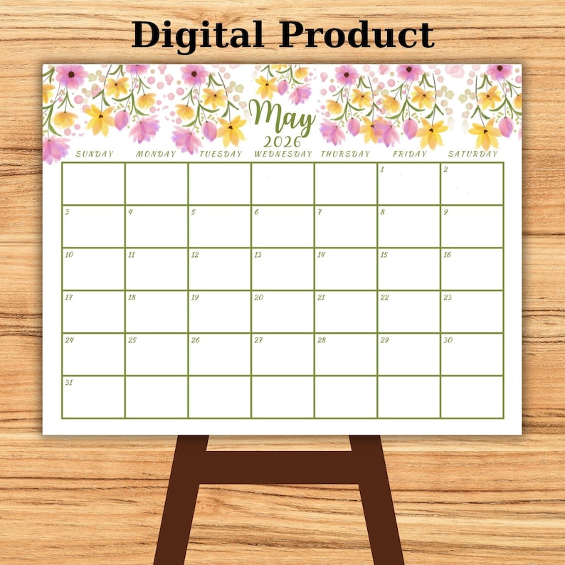 Printable 2026 Calendar Watercolor Floral Monthly 2026 Planner Cute ...