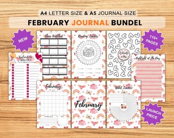 Februari Journal Bundle - UTSKRIVBARA Journalsidor - Kalender - FÖRFÄRGADE Sidor - Februari Planner, Februari Agenda, Utskrivbar Planner