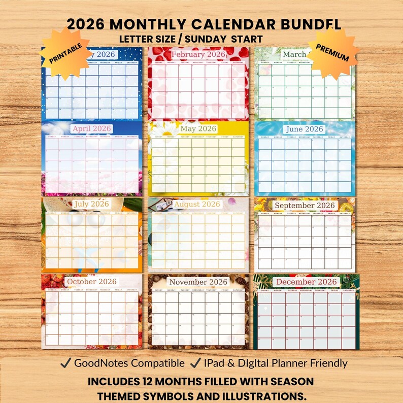 2026 Calendar Printable, Cute 2026 Planner, Funny 2026 Calendar, Sunday ...