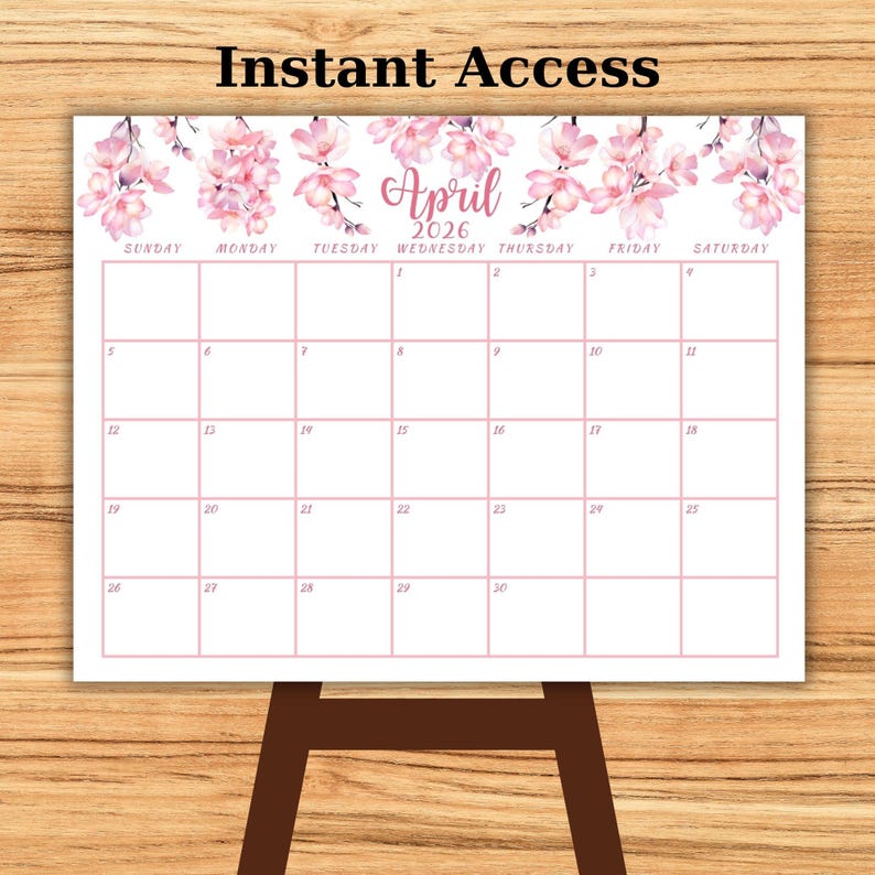 Printable 2026 Calendar Watercolor Floral Monthly 2026 Planner Cute ...