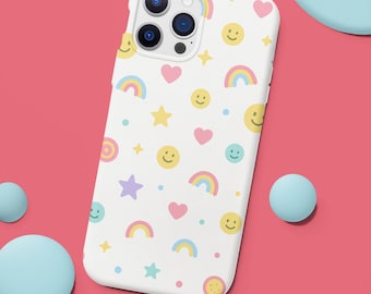 Smiley Face Rainbow Phone Case, Dual-Layer Protection, iPhone Samsung Pixel