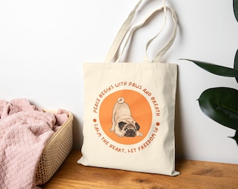 Meditative Pug Canvas Tote Bag | Dog Lover Gift | Reusable Cotton Tote for Daily Use