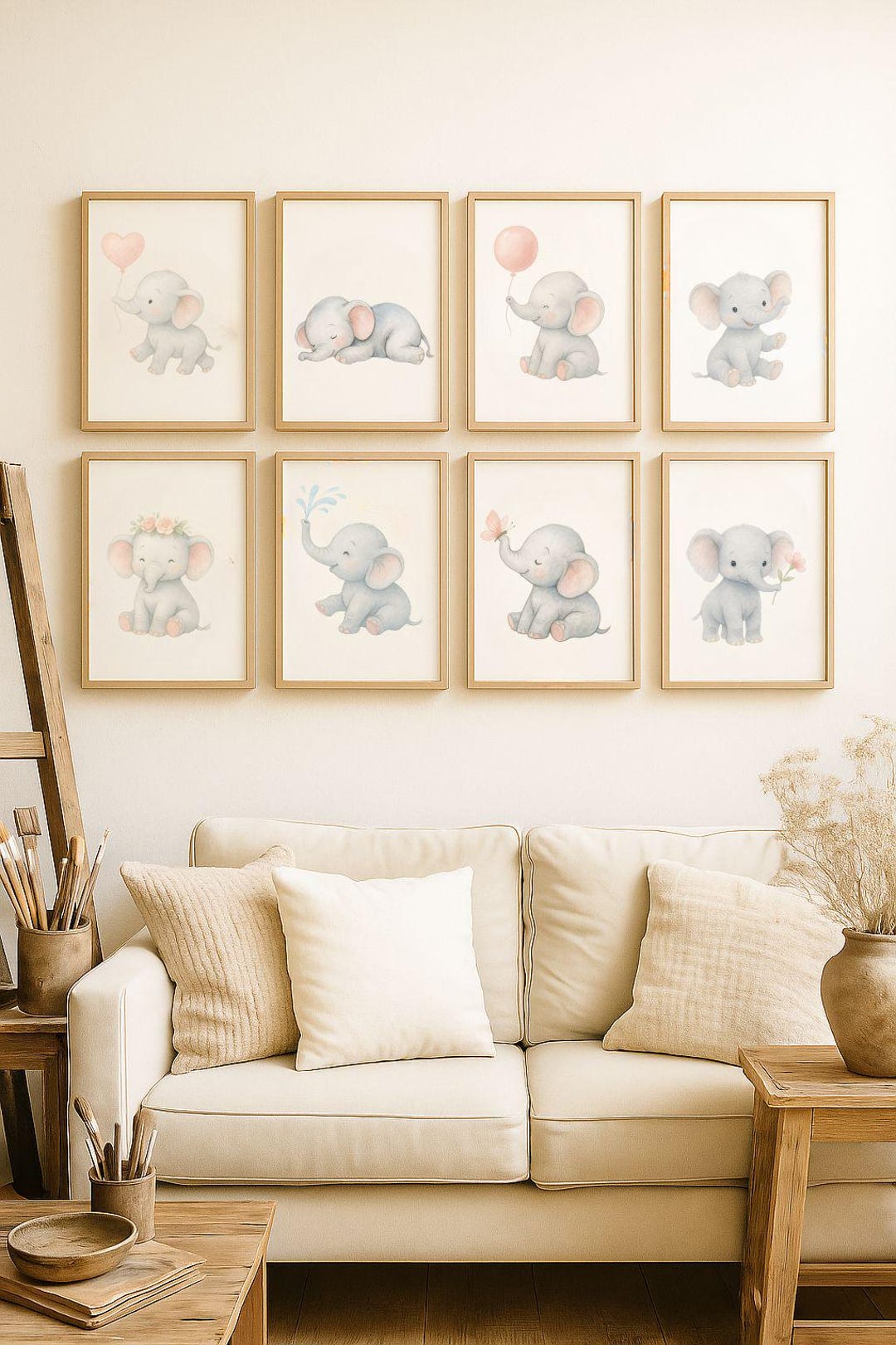 Baby Elephant Nursery Wall Art – Watercolor Safari Animal Prints ...