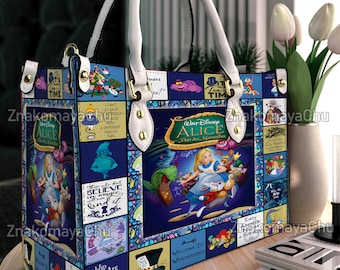 Bolso de piel de Alicia en el País de las Maravillas, bolso de hombro de Alicia en el País de las Maravillas, bolso bandolera vintage navideño de Alicia en el País de las Maravillas, bolso de asa superior