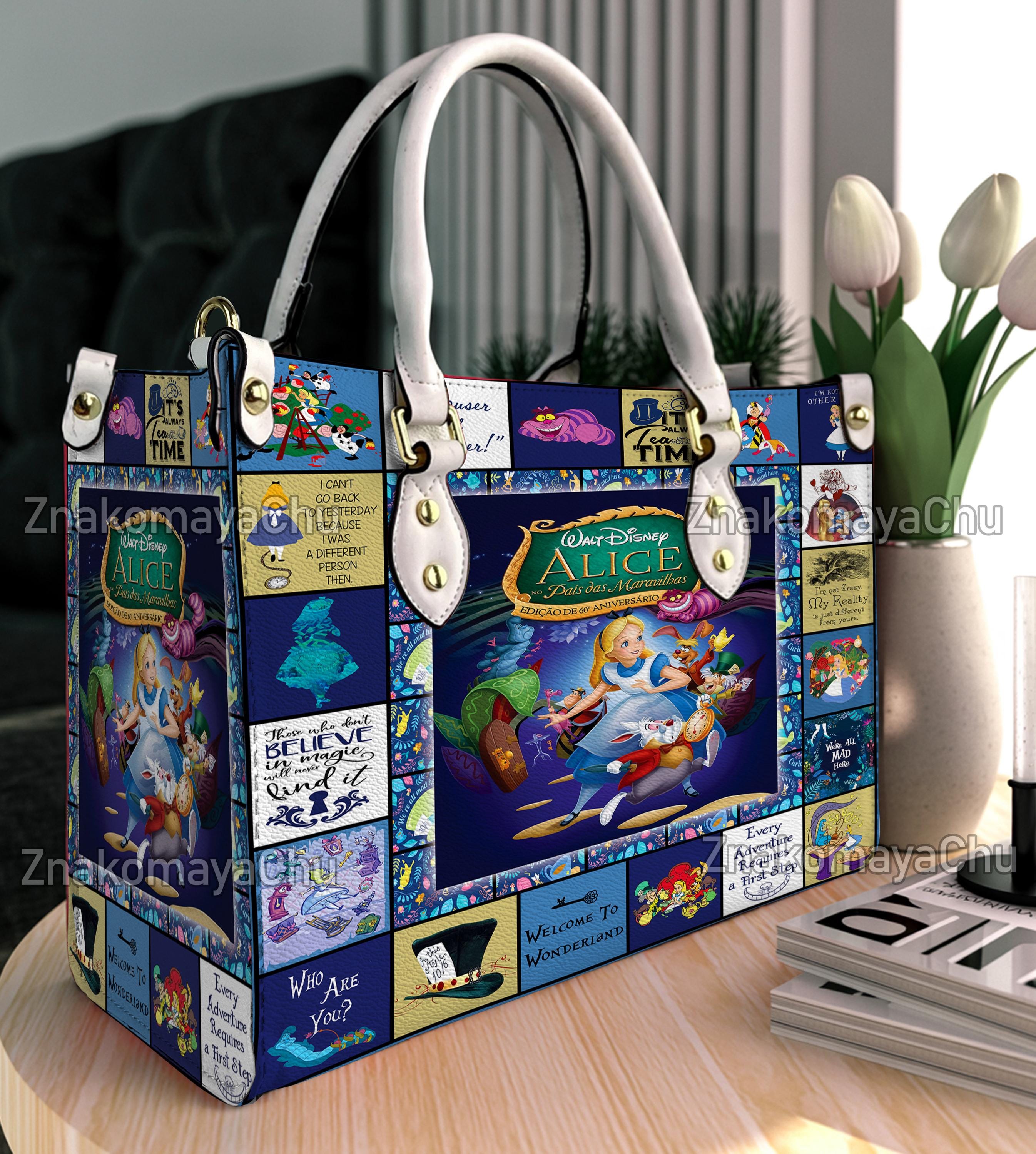 Discover Alice in Wonderland Leather Handbag, Shoulder Bag, Vintage Crossbody Bag, Top Handle Bag